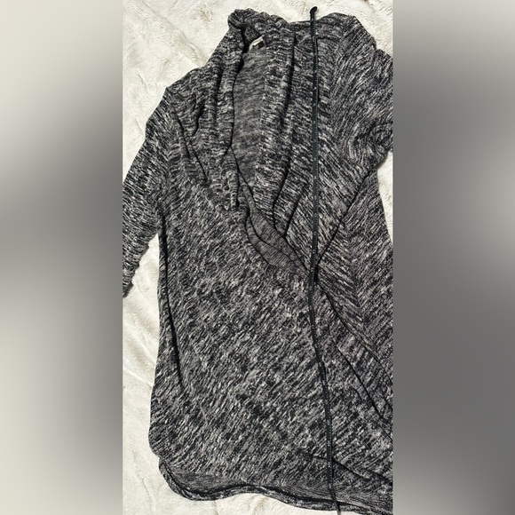 Max Studio Heather Gray Deep V Neck Wrap Draped Open Sweater - Picture 5 of 9